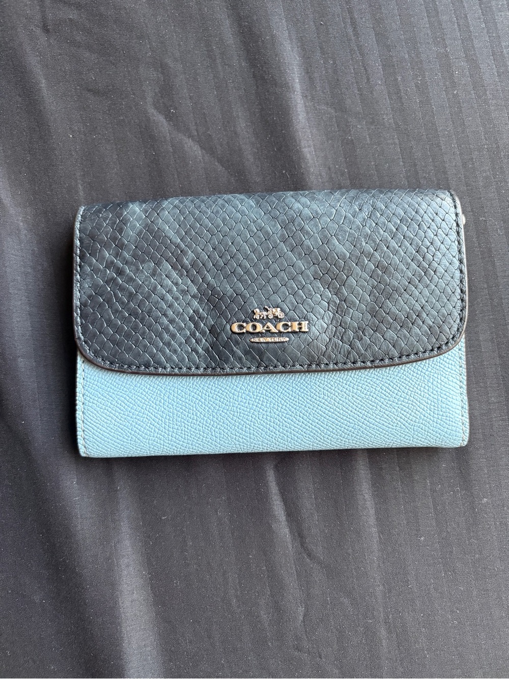 Coach Dark and Light Blue Textured Bifold Wallet